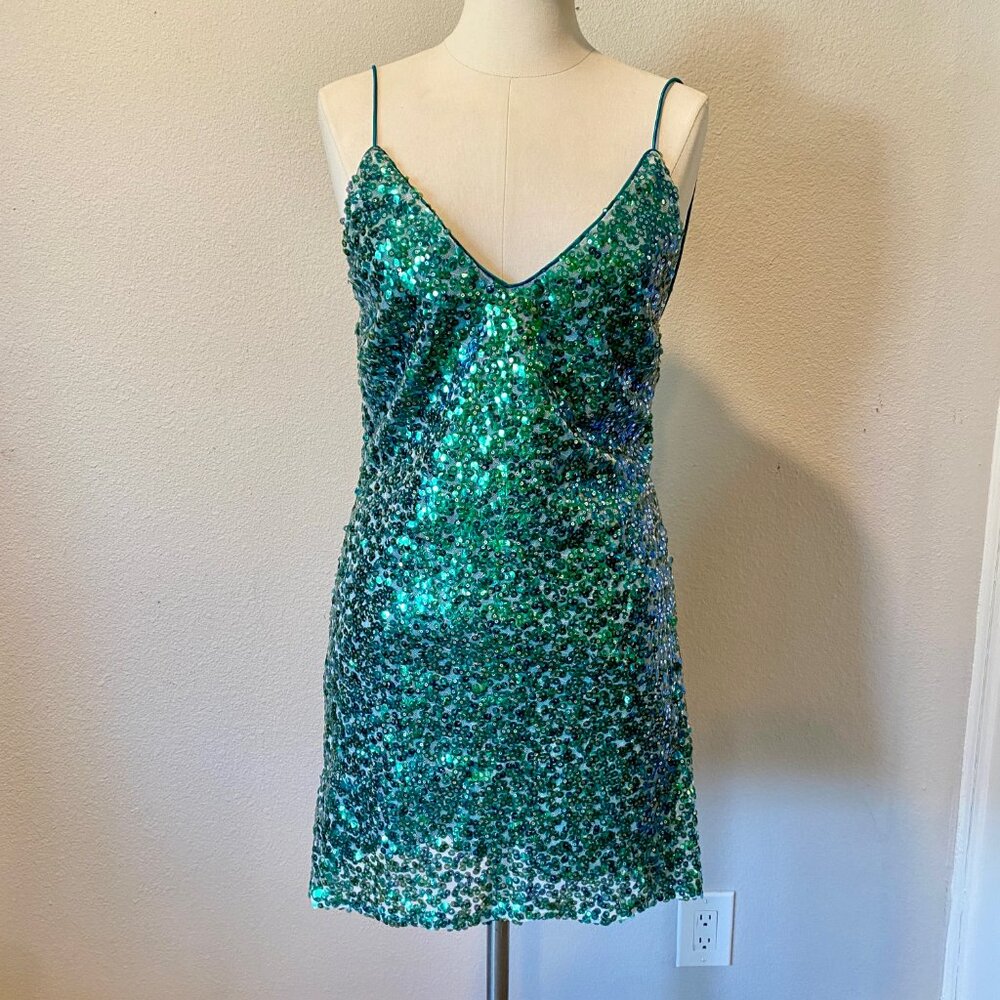 Lulus Force of Fashion Green Backless‎ Sequin Mini Dress Size Small Stretchy - Picture 7 of 9